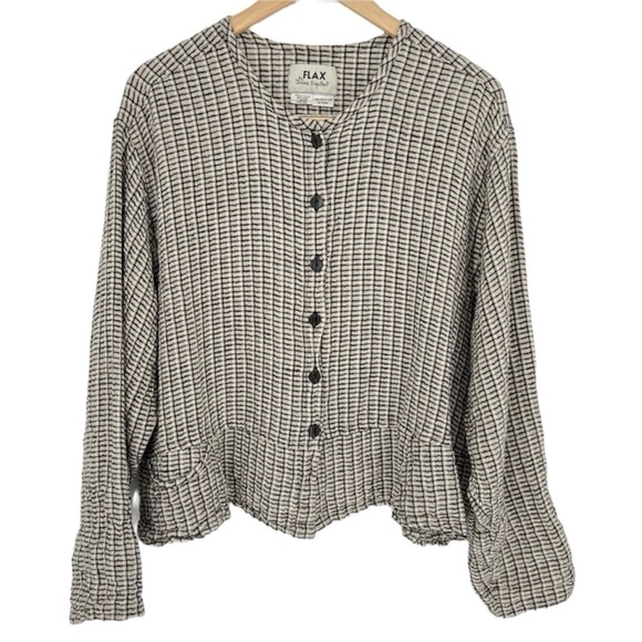 FLAX Vintage Checkered Button Up Linen‎ Shacket - Picture 1 of 10